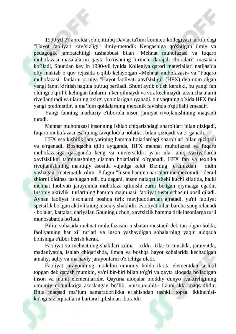 HAYOT FAOLIYATI XAVSIZLIGI NAZARIY ASOSLARI 2