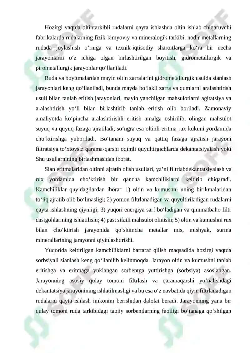 Sianli eritmalardan oltinni sorbsiya usulida ajratish 2