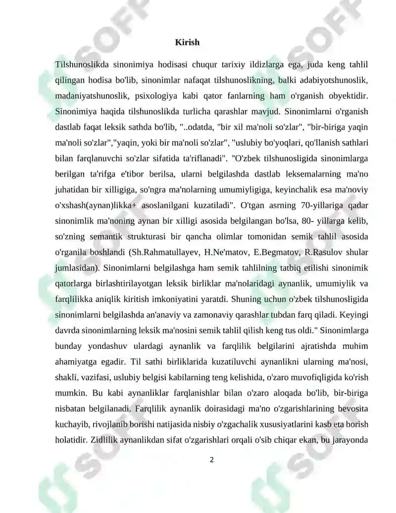O'zbek tilshunosligida sinonimiya hodisasi kurs ishi 2