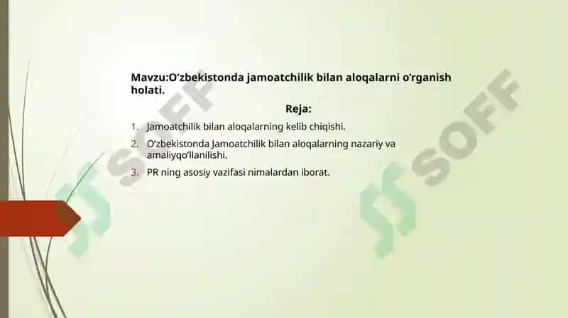 O’zbekistonda jamoatchilik bilan aloqalarni o’rganish holati. 2