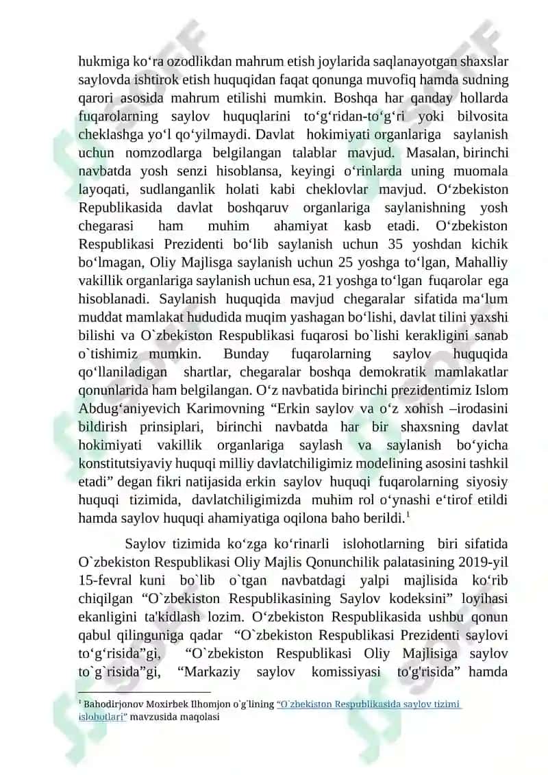 O`zbekiston Respublikasida Saylov tizimi 2