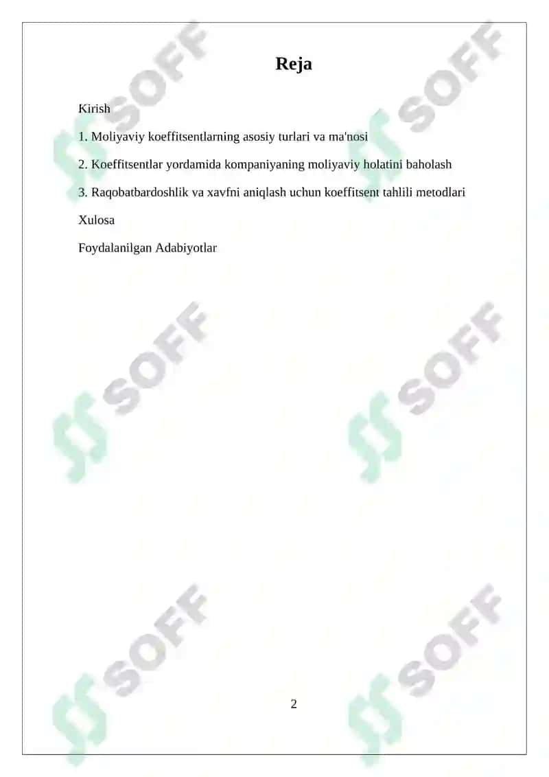 Moliyaviy koeffitsentlar tahlili 2