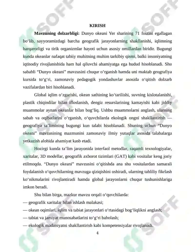 Dunyo okeani mavzusini o`qitish metodikasi 2