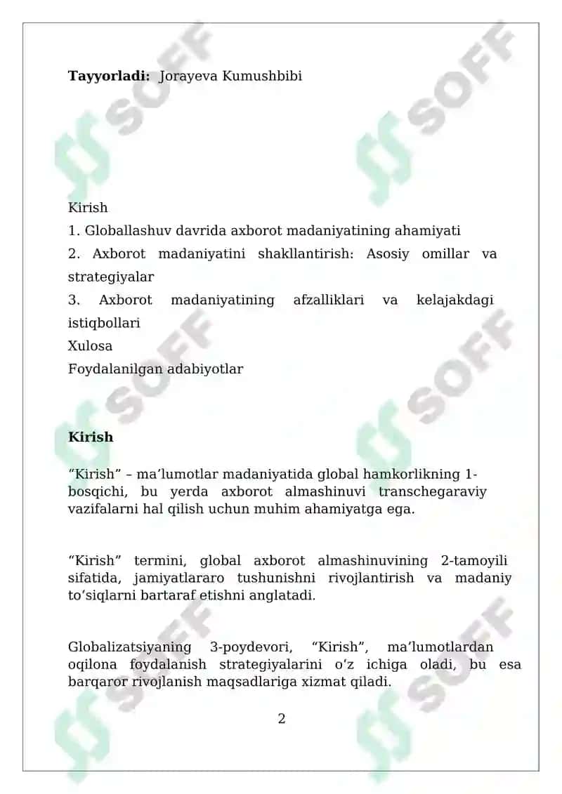 Globallashuv davrida axborot madaniyati zaruryati 2