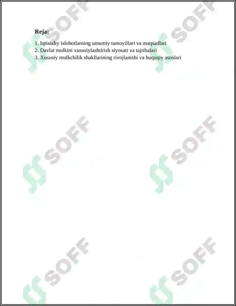 IQTISODIY ISLOHOTLAR, XUSUSIY MULKCHILIKNING SHAKLLANISHI. Referat 2