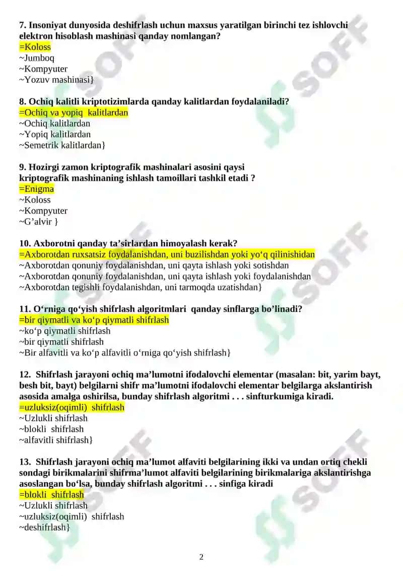 Kriptografik tizim testlar 2