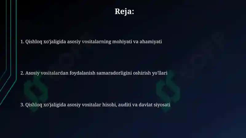 Asosiy vositalar Qishloq xo‘jaligida 2