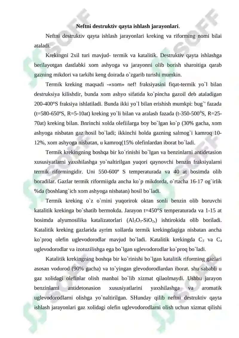 Neftni destruktiv qayta ishlash jarayoni 2