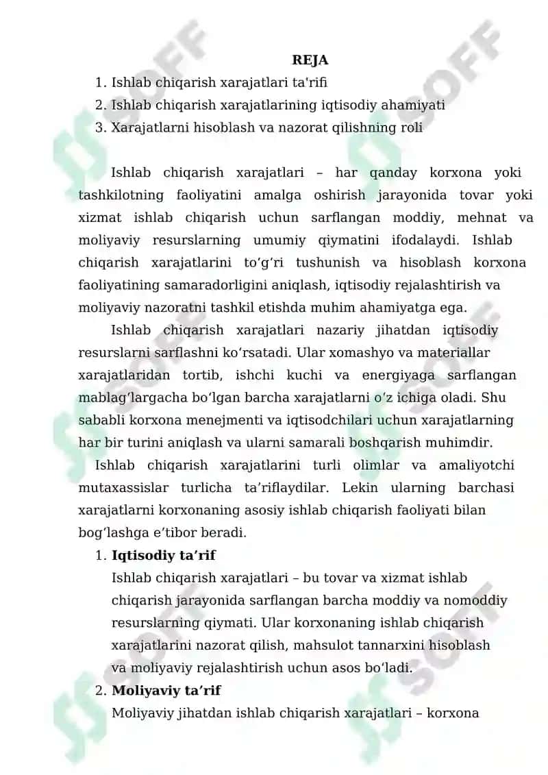 Ishlab chiqarish xarajatlarining turlari va ularning tarkiblari 2