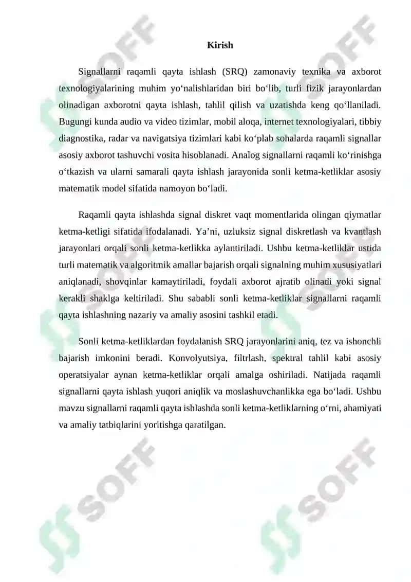 Signallarni raqamli qayta ishlanishida sonli ketma-ketliklarning tatbiqlari 2