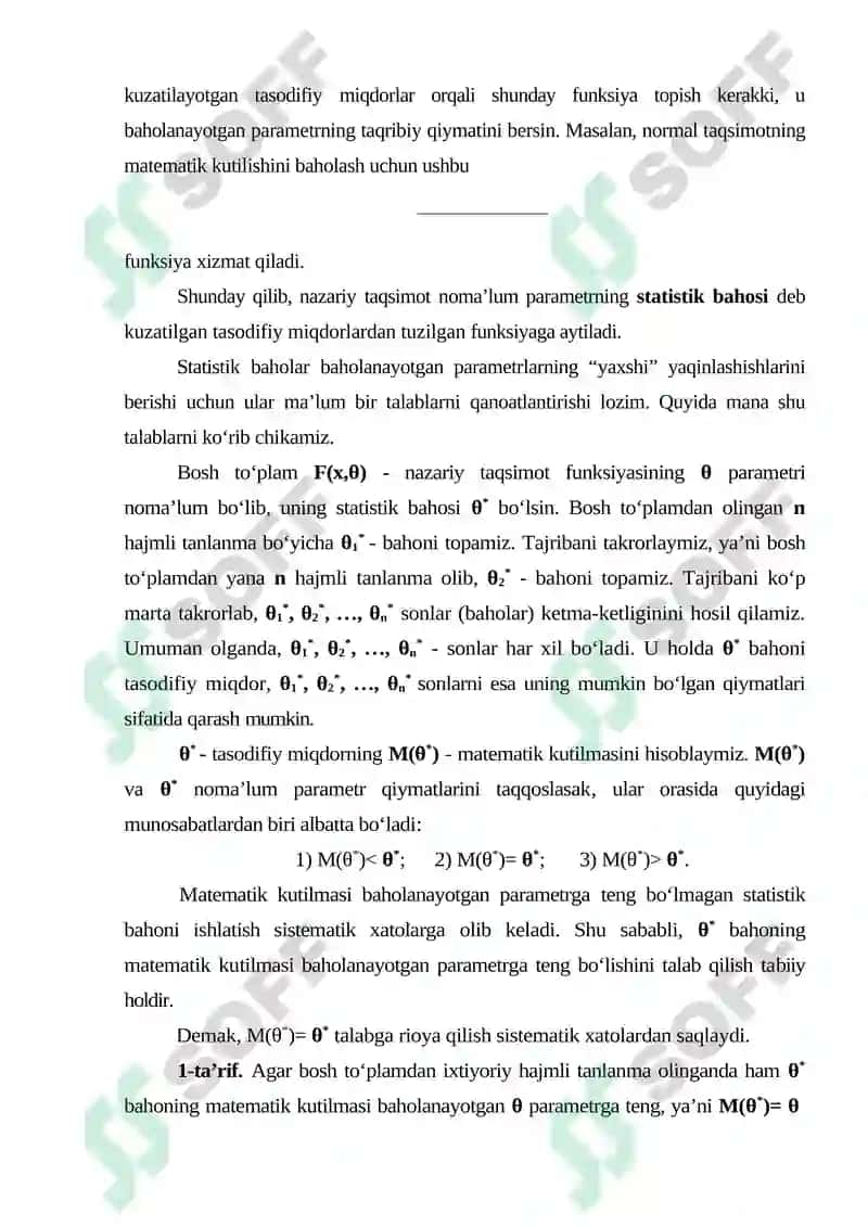 Taqsimot Parametrlarining Statistik Baholari 2