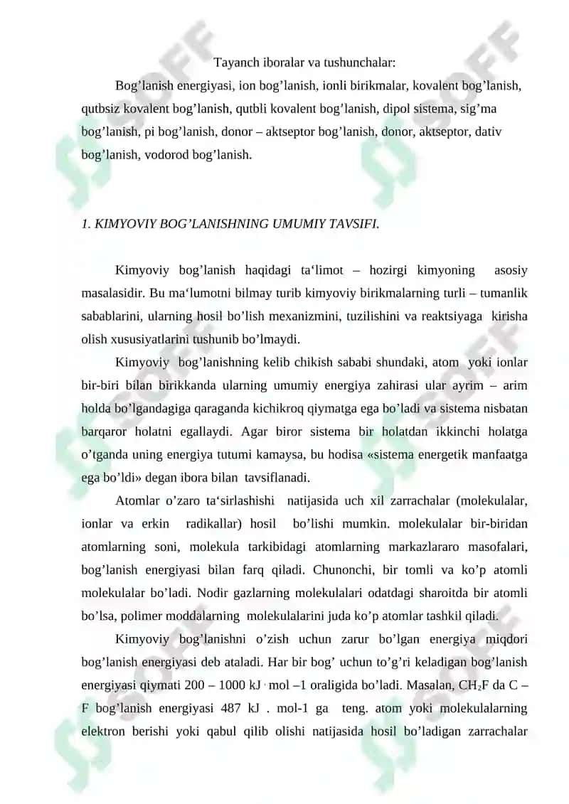 Kimyoviy bog’lanishlarning turlari 2