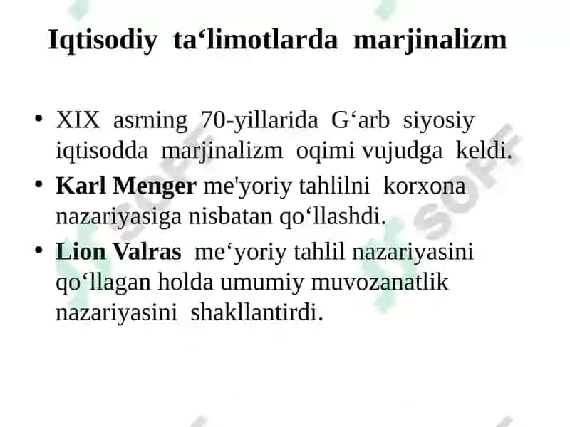 Iqtisodiy ta'limotlar marjinalizm 2