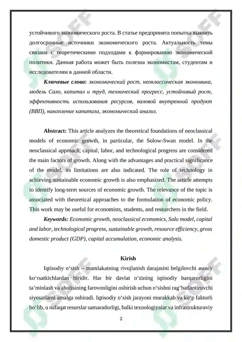 IQTISODIY O‘SISHNING NEOKLASSIK MODELLARI 2