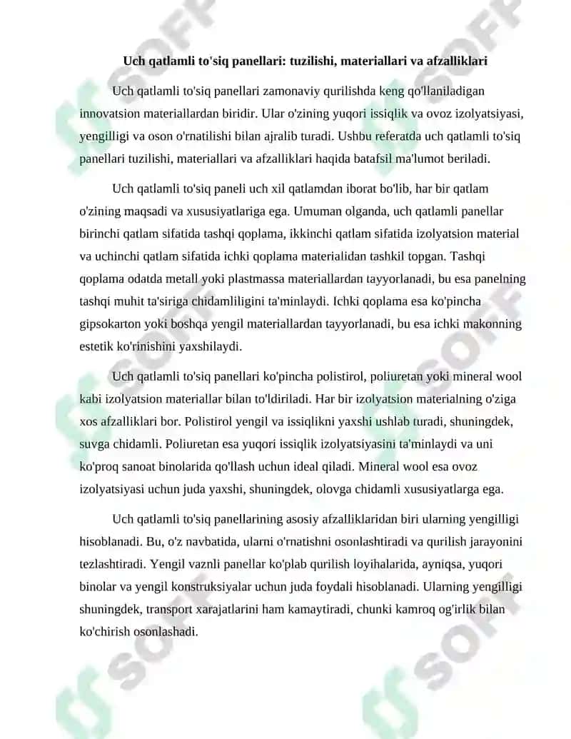 Uch qatlamli to'siq panellari 2