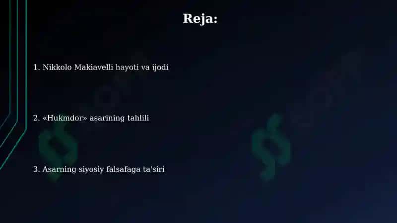 Makiavellining “Xukmdor” asari bo`yicha 2
