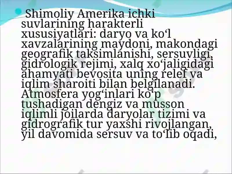 Shimoliy Amerika ichki suvlarining harakterli xususiyatlari 2