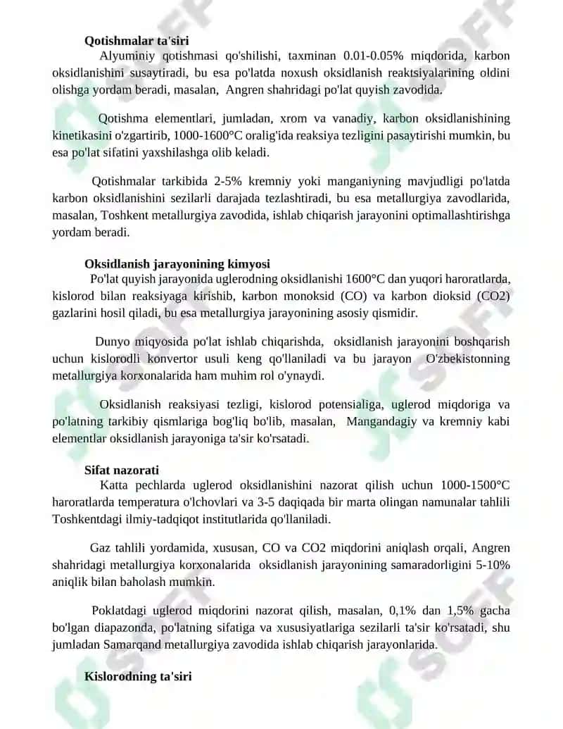 Uglerodning oksidlanishi va uning po'lat eritish jarayonidagi axamiyati 2