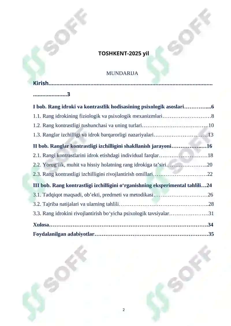 "RANGLAR KONTRASTLIGI IZCHILLIGINI O’RGANISH" 2