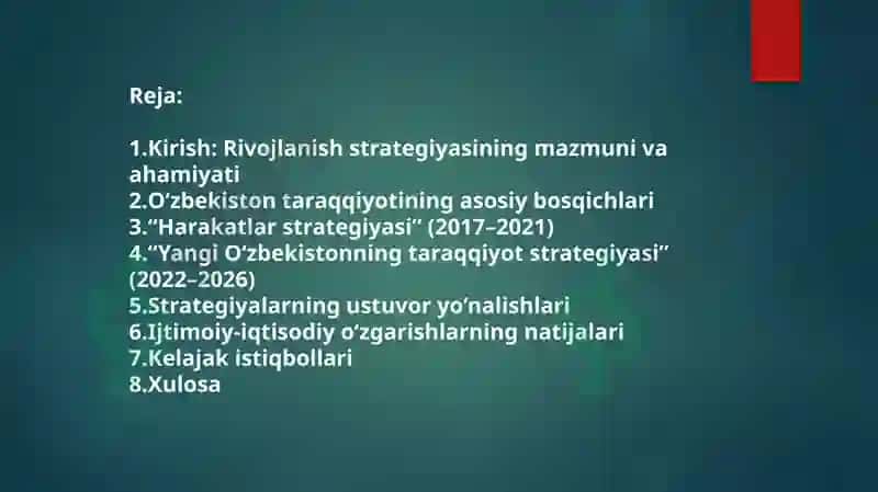 O‘zbekistonning rivojlanish strategiyasi 2