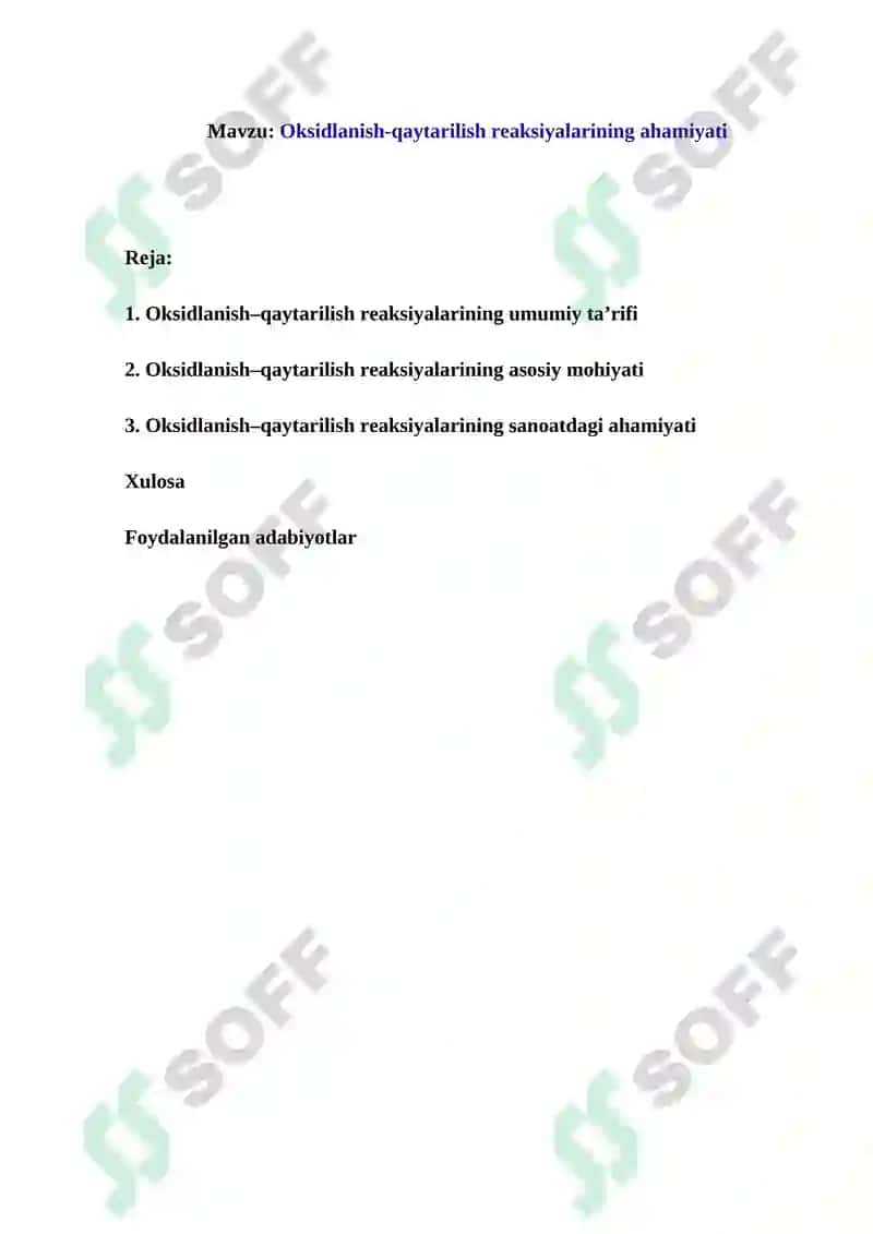 Oksidlanish–qaytarilish reaksiyalarining ahamiyati 2