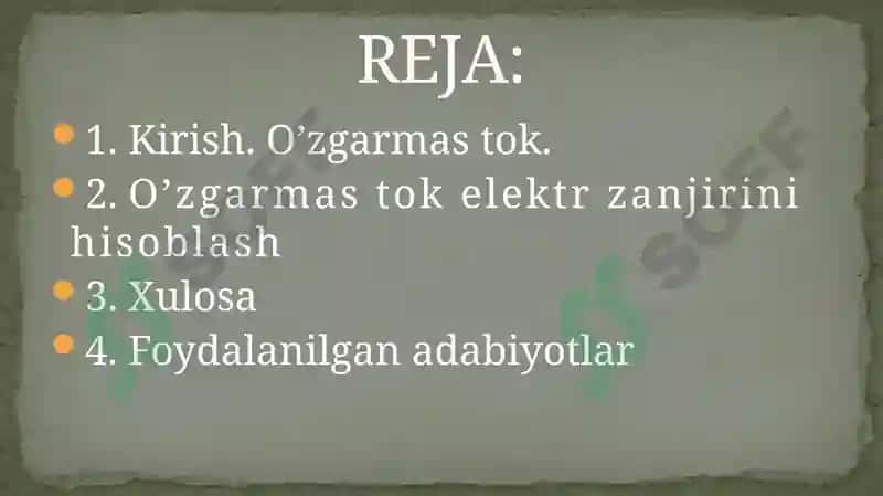 O’ZGARMAS TOK ELEKTR ZANJIRINI HISOBLASH 2
