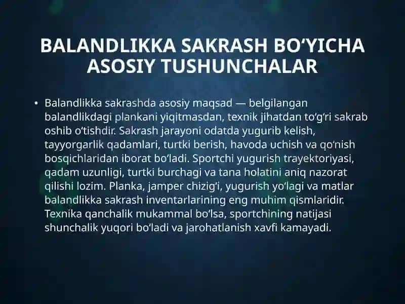 Balandlikka sakrash texnikasi 2
