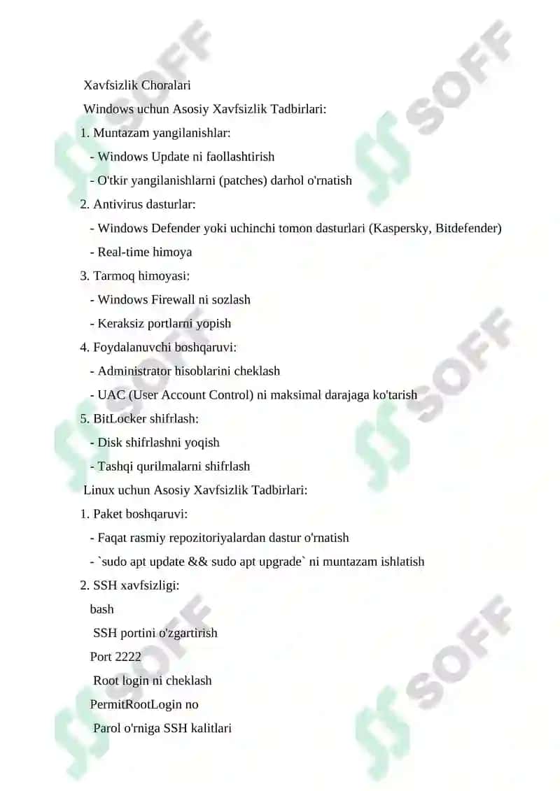 Windows va Linux Operatsion Tizimlarida Xavfsizlik Choralari va Farqlar 2