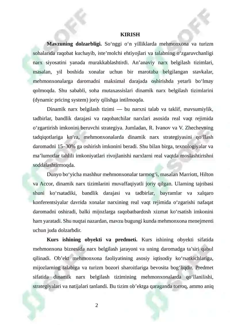 “DINAMIK NARX BELGILASH (DYNAMIC PRICING) TIZIMI: MEHMONXONALAR MISOLIDA” 2