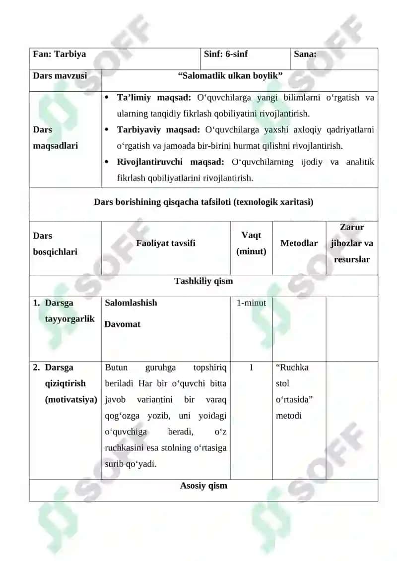 “Salomatlik ulkan boylik” Mikrodars Ishlanmasi 2