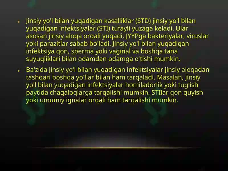 Jinsiy yo'l bilan yuqadigan kasalliklar 2