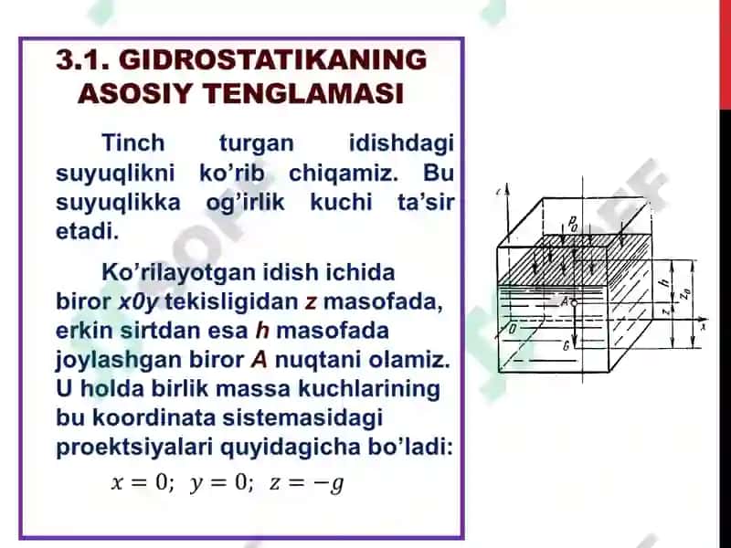 GIDROSTATIKANINGQONUNLARI VA UNING TEXNIKADA TADBIG’I 2
