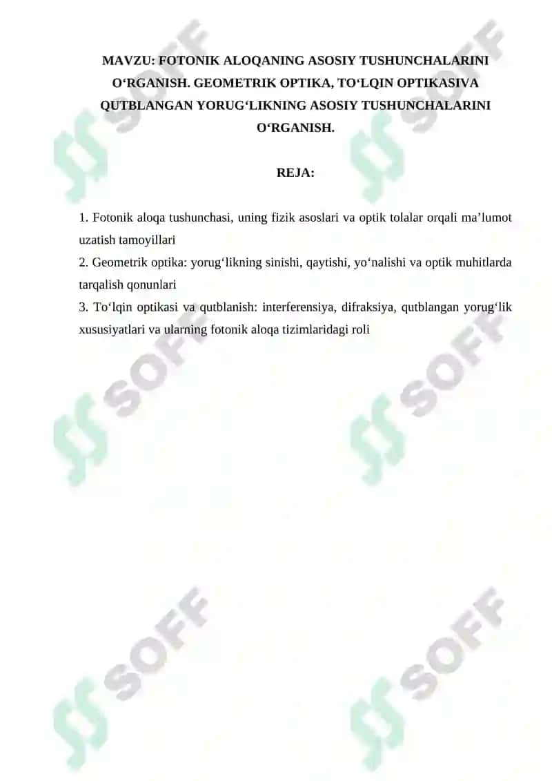 Fotonik Aloqa Tushunchasi 2