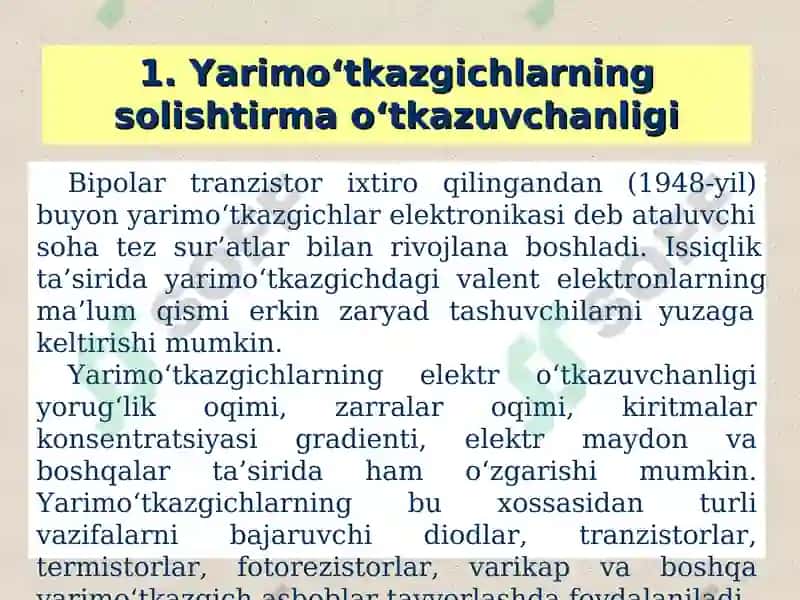 YARIMO‘TKAZGICHLARNING ELЕKTROFIZIK  XUSUSIYATLARI 2