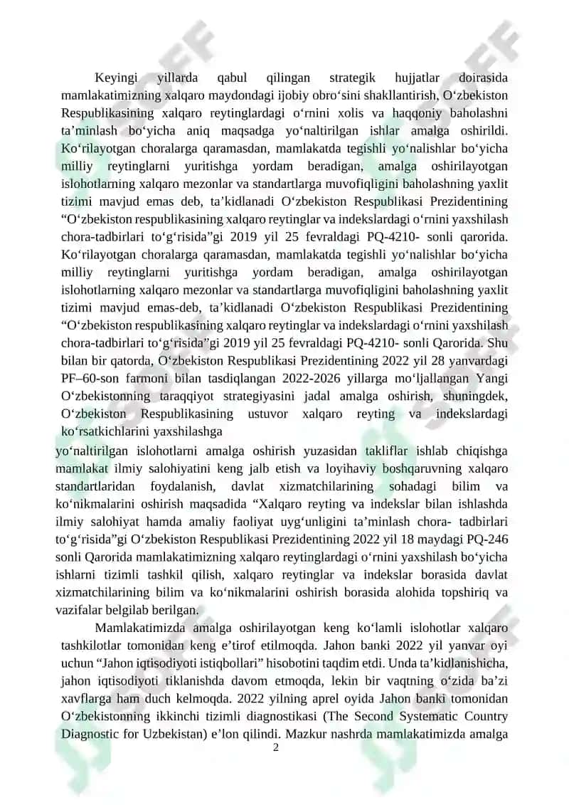 Xalqaro Reytinglar va Ularga O‘zbekistonning Integratsiyalashuvi 2