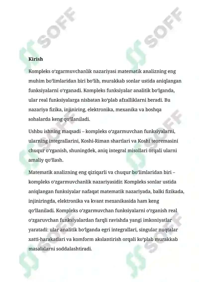 KOMPLEKS O‘ZGARMUVCHAN FUNKSIYALAR, ULARNING INTEGRALLARI VA KOSHI TEOREMASI 2