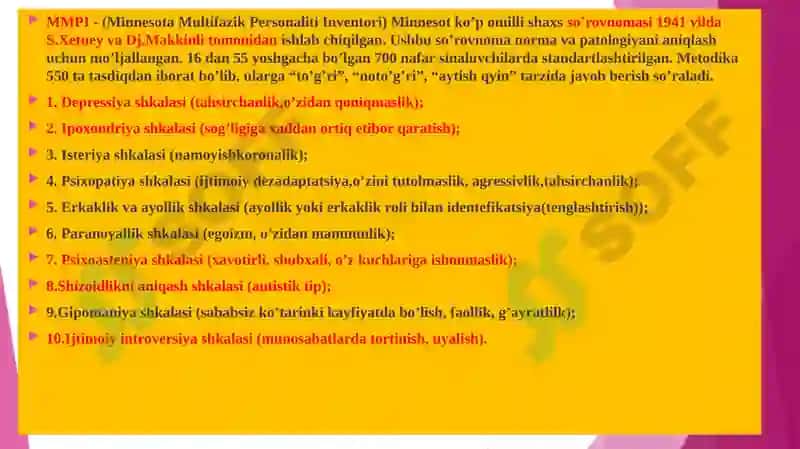 Ko’p omilli shaxsning o’rganish so’rovnomalari 2