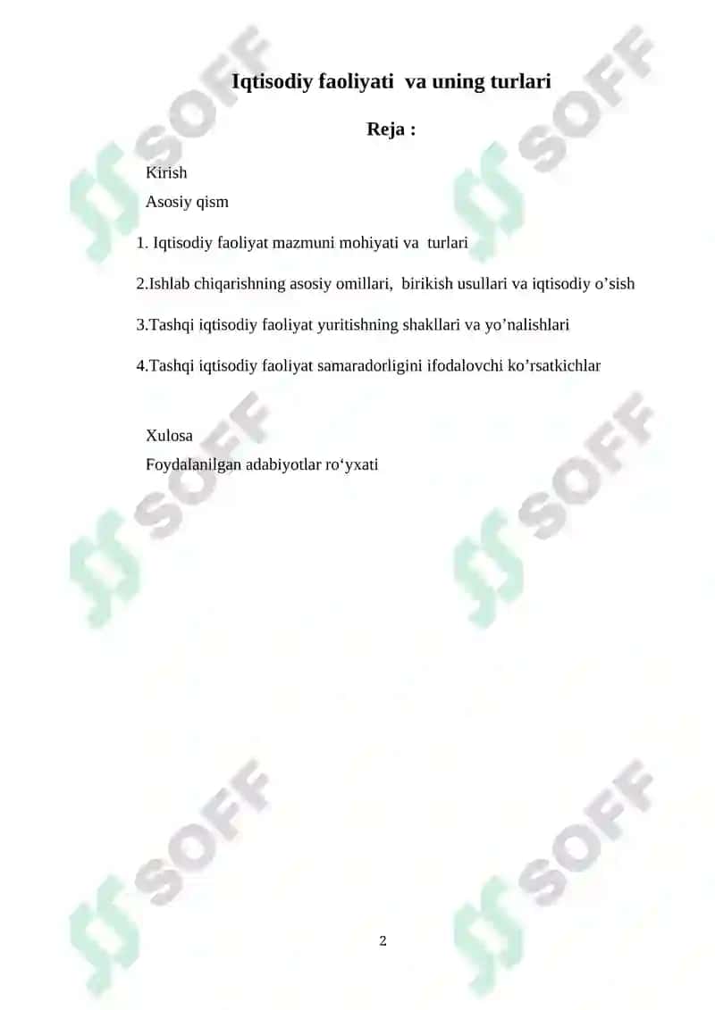 Iqtisodiy faoliyati va uning turlari 2