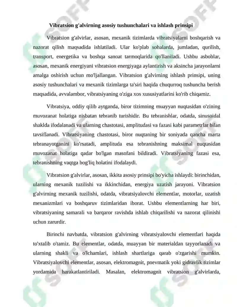 Vibratsion g'alvirni hisoblash va loyialash 2