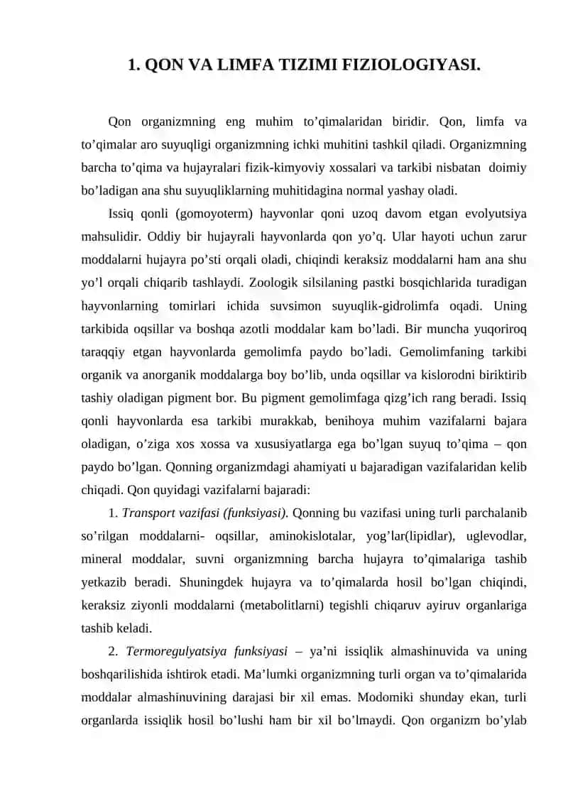 Qon va limfa tizimi fiziologiyasi 2