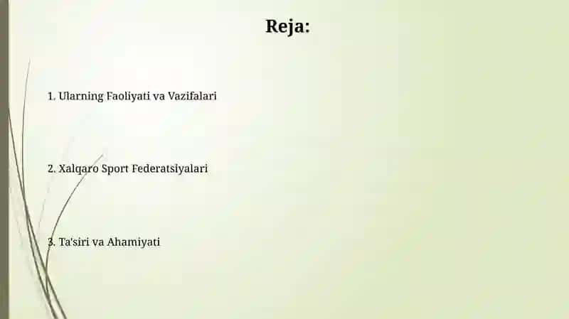 Xalqaro sport federatsiyalari va ularning faoliyati 2