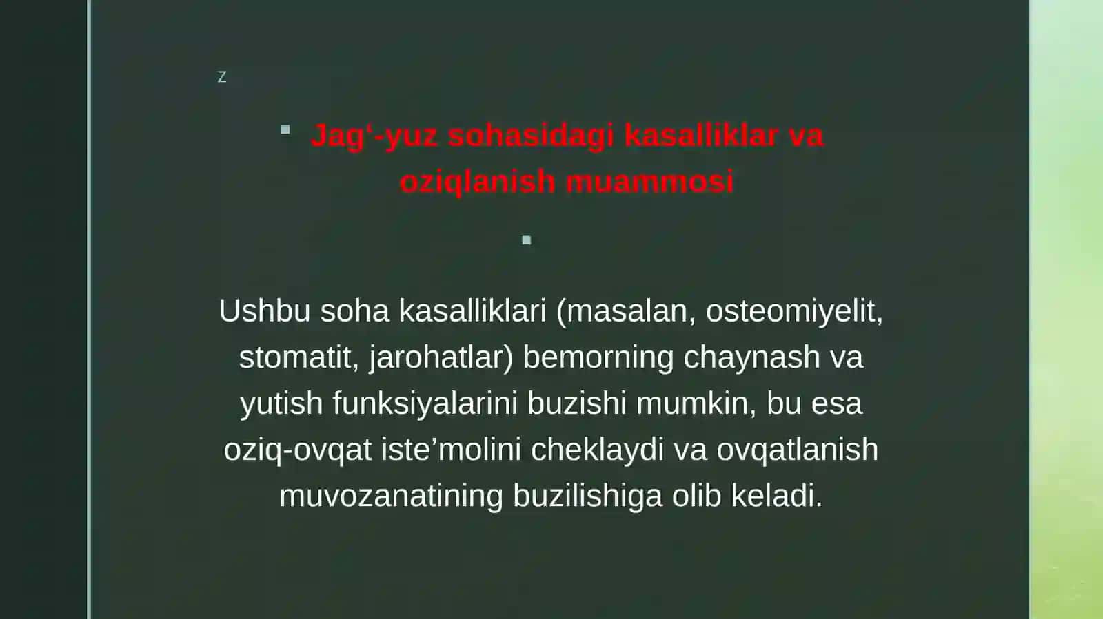 Jag‘-yuz sohasi kasalliklari va oziqlanish muammosi 2