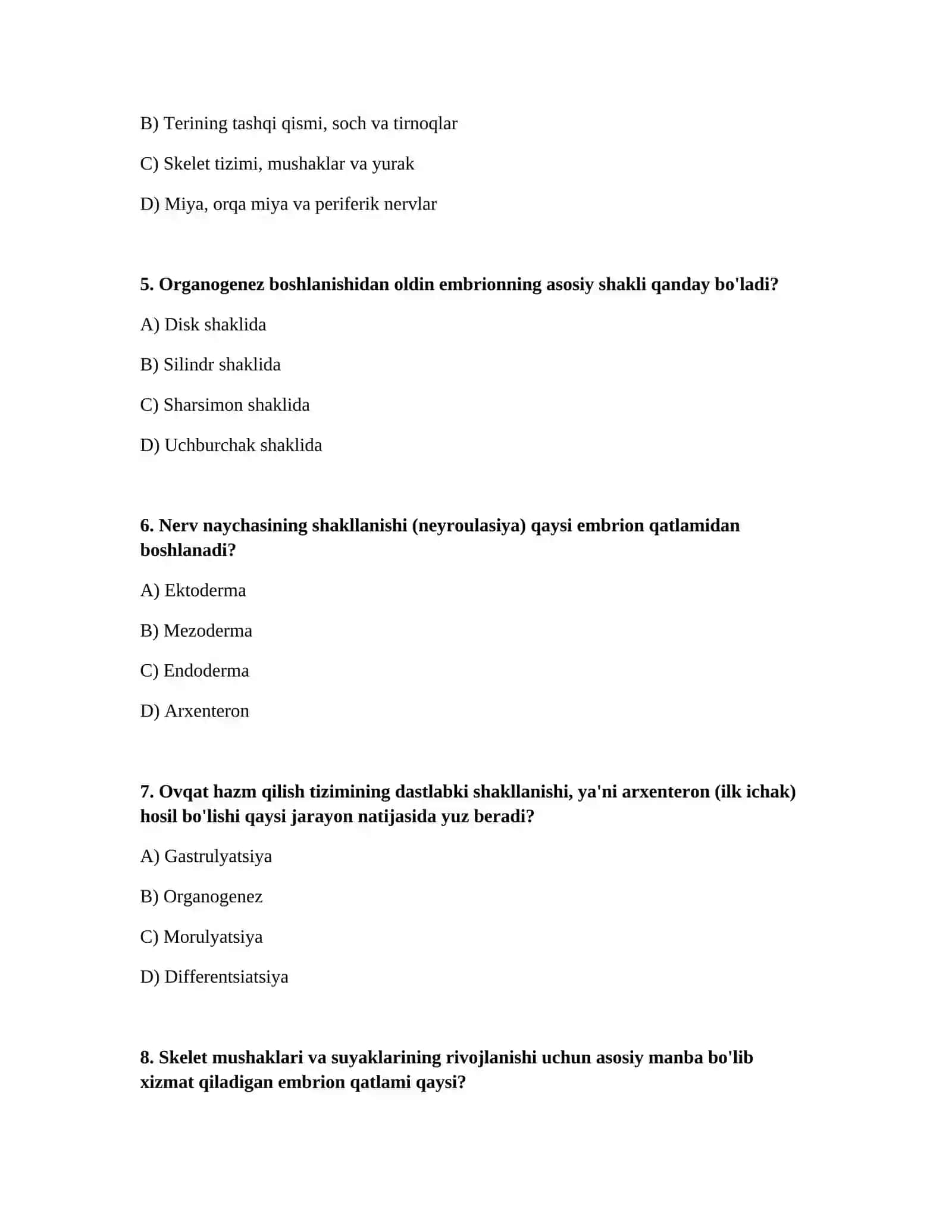 Dastlabki organlarining hosil boʻlishi 2
