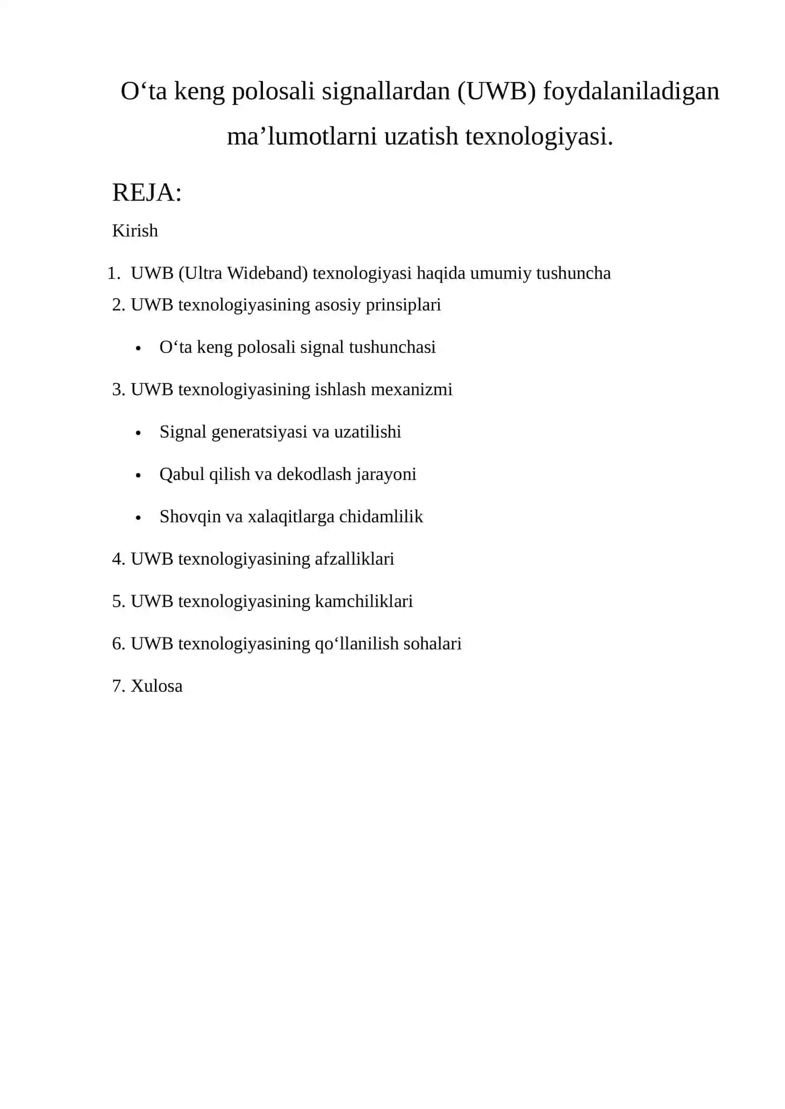 O‘ta keng polosali signallardan (UWB) foydalaniladigan ma’lumotlarni uzatish texnologiyasi 2
