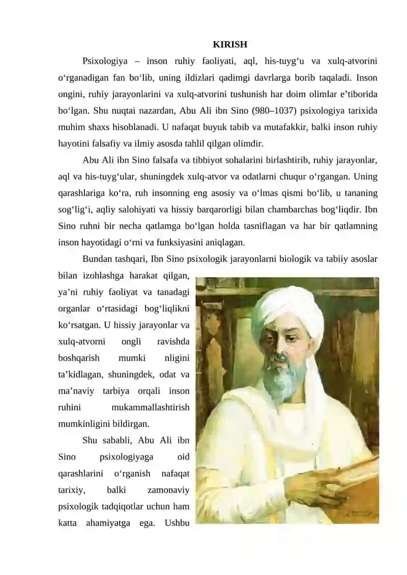 Abu Ali ibn Sinoning psixologiyaga oid qarashlari 2