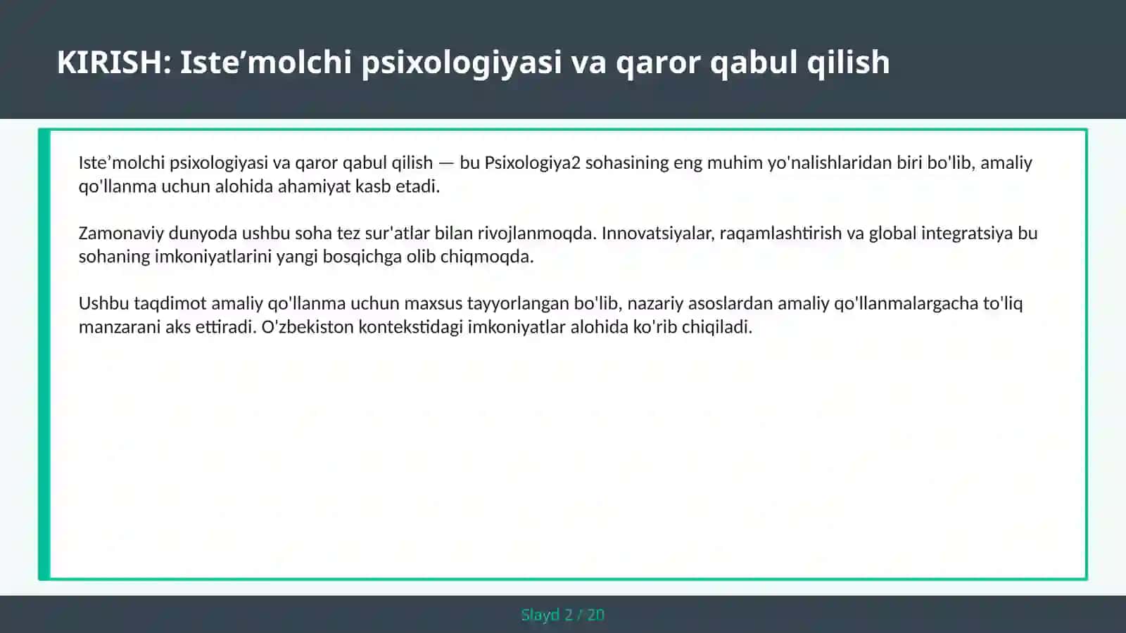 Isteʼmolchi psixologiyasi va qaror qabul qilish 2