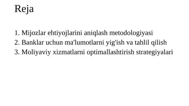 TIJORAT BANKLARIDA MIJOZLARNING BIZNES REJASINI TAHLIL QILISH 2