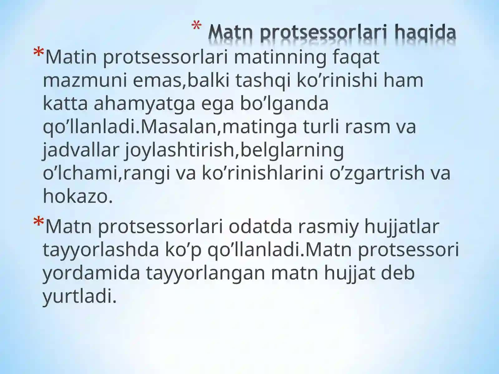 Matn hosil qilish asarlari 2