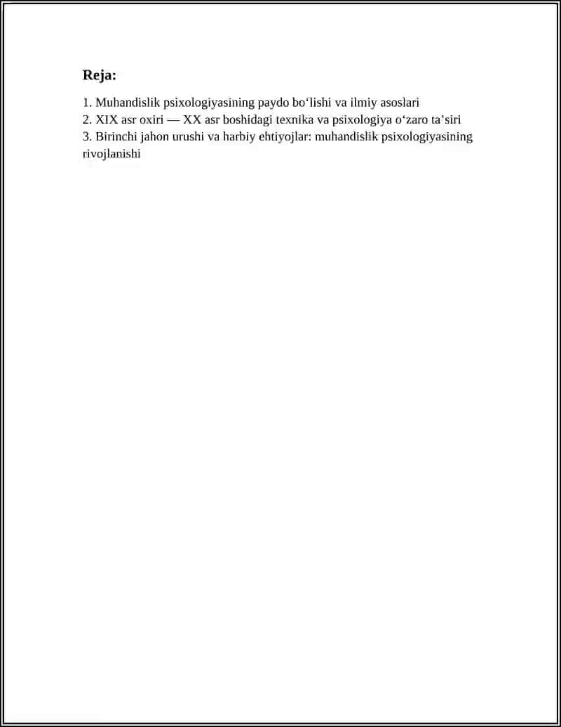 MUHANDISLIK PSIXOLOGIYASI FANINING SHAKLLANISH TARIXI 2