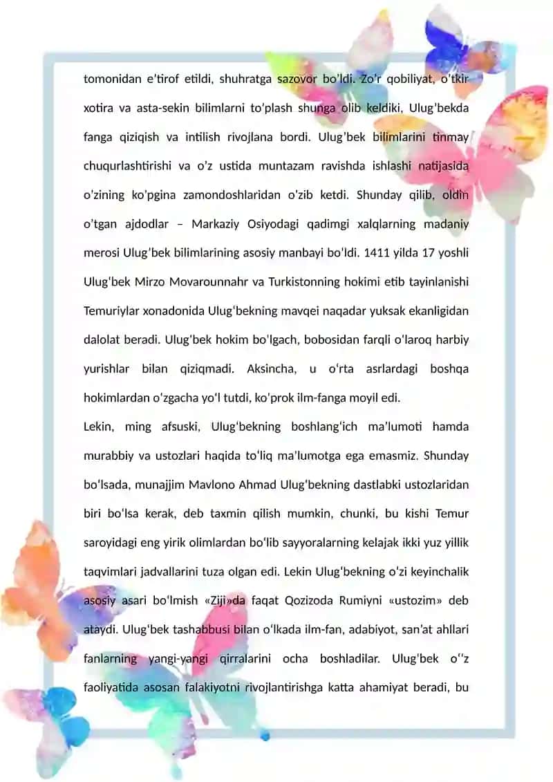 Mirzo Ulugʻbekning pedagogik gʻoyalari va maʼrifatparvarlik faoliyati 2